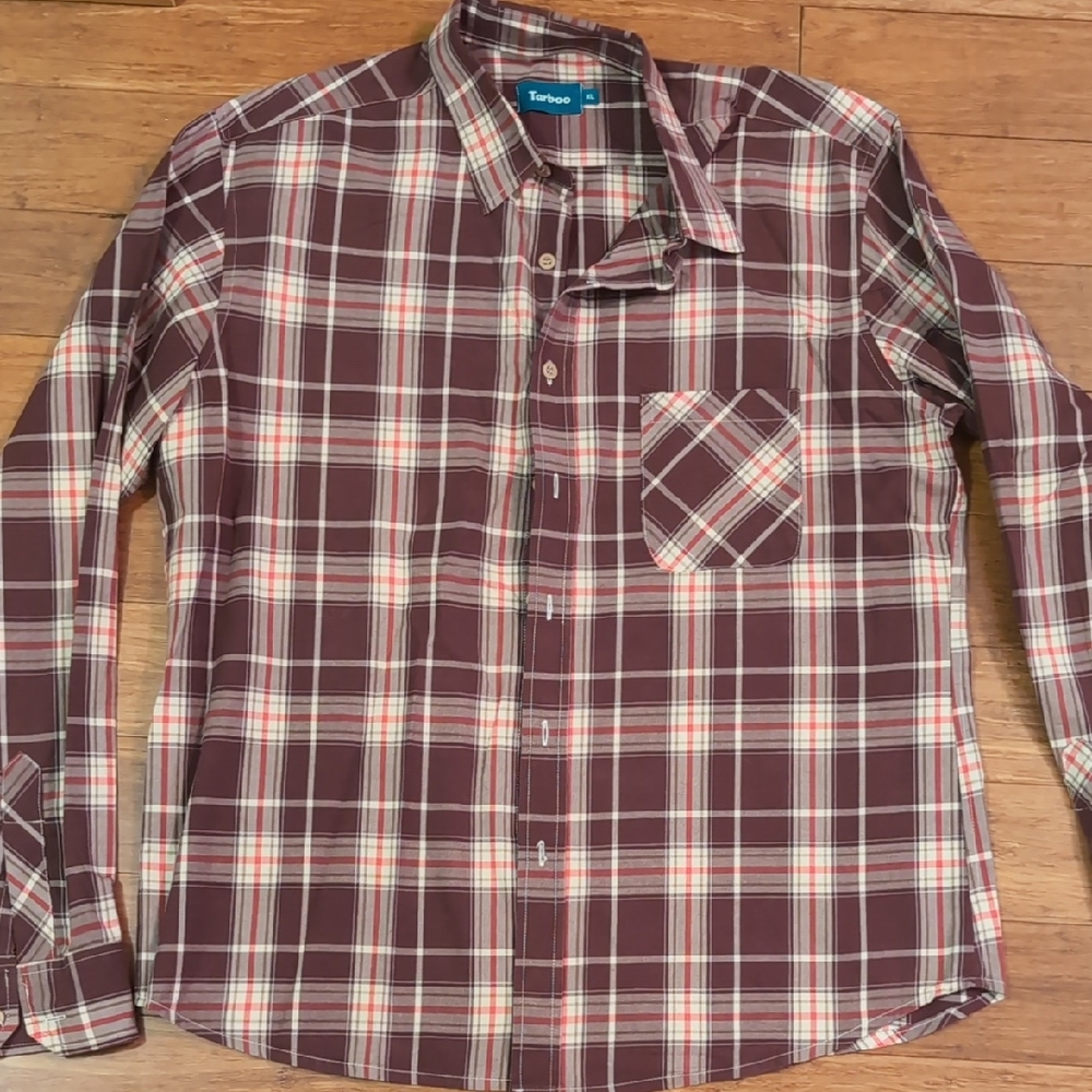Taboo Men's Maroon Plaid Button Down Shirt
